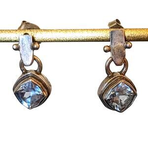 Vintage Signed SARDA Handcrafted 925 Silver & Blue Topaz Post Dangle Earrings
